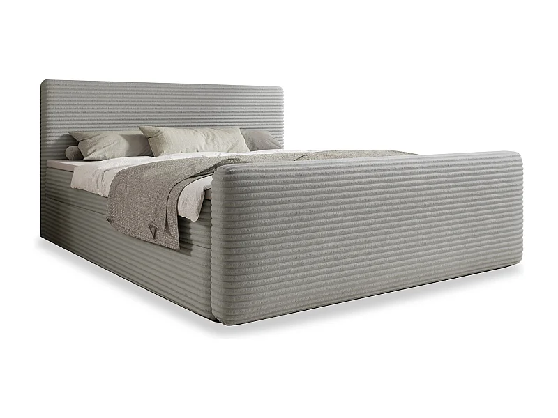 Lit coffre + matelas Napoli 140cm velours côtelé Gris Clair