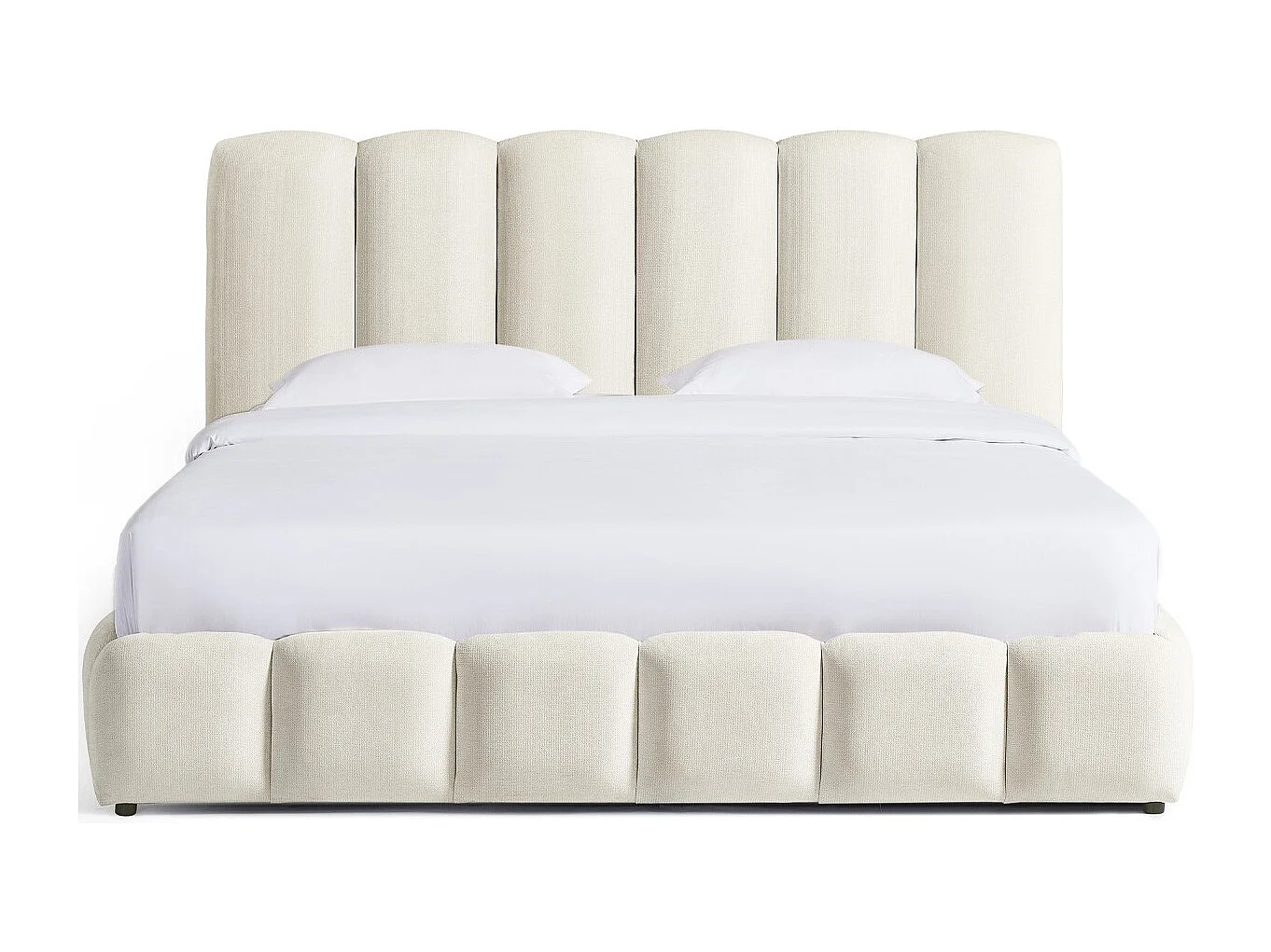 Lit coffre adulte 180x200 cm avec tête de lit capitonnée en tissu chenille beige - Nils
