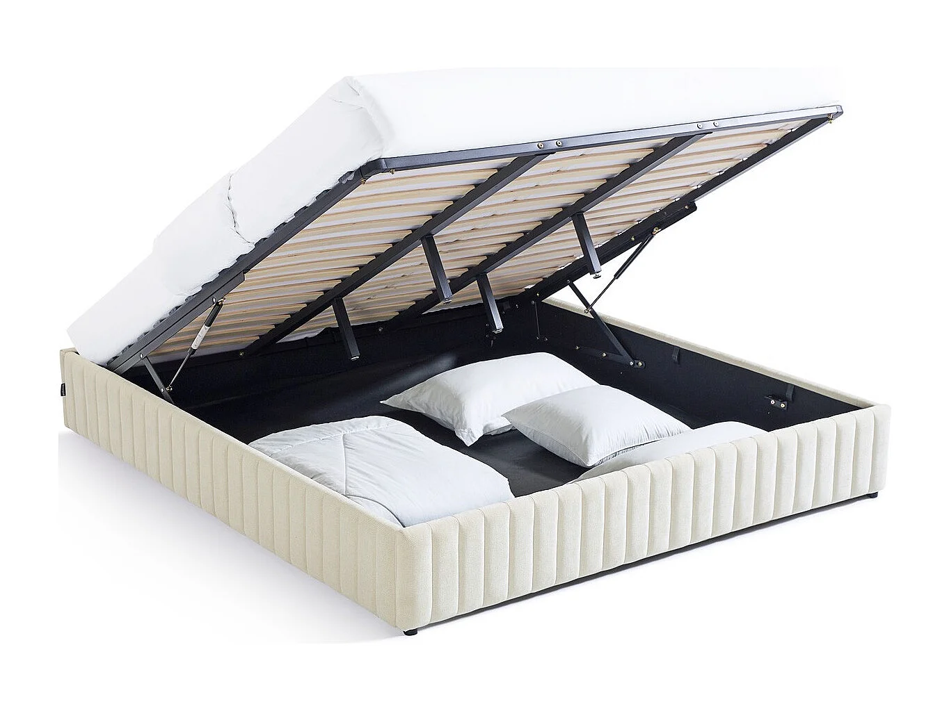 Lit coffre adulte 180x200 cm en tissu chenille beige - Balto