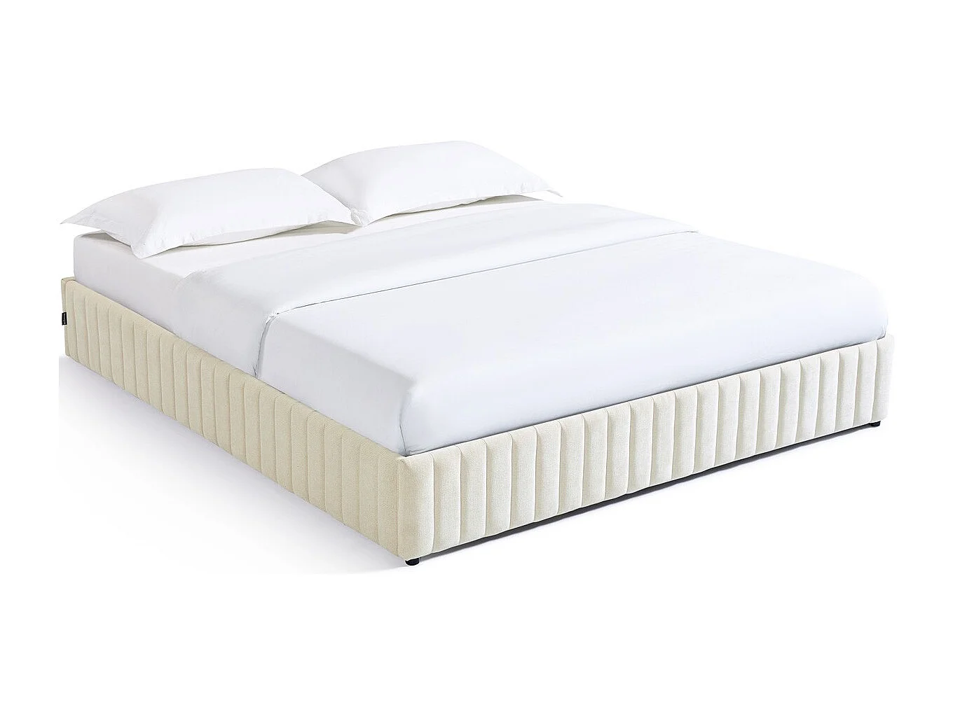 Lit coffre adulte 180x200 cm en tissu chenille beige - Balto