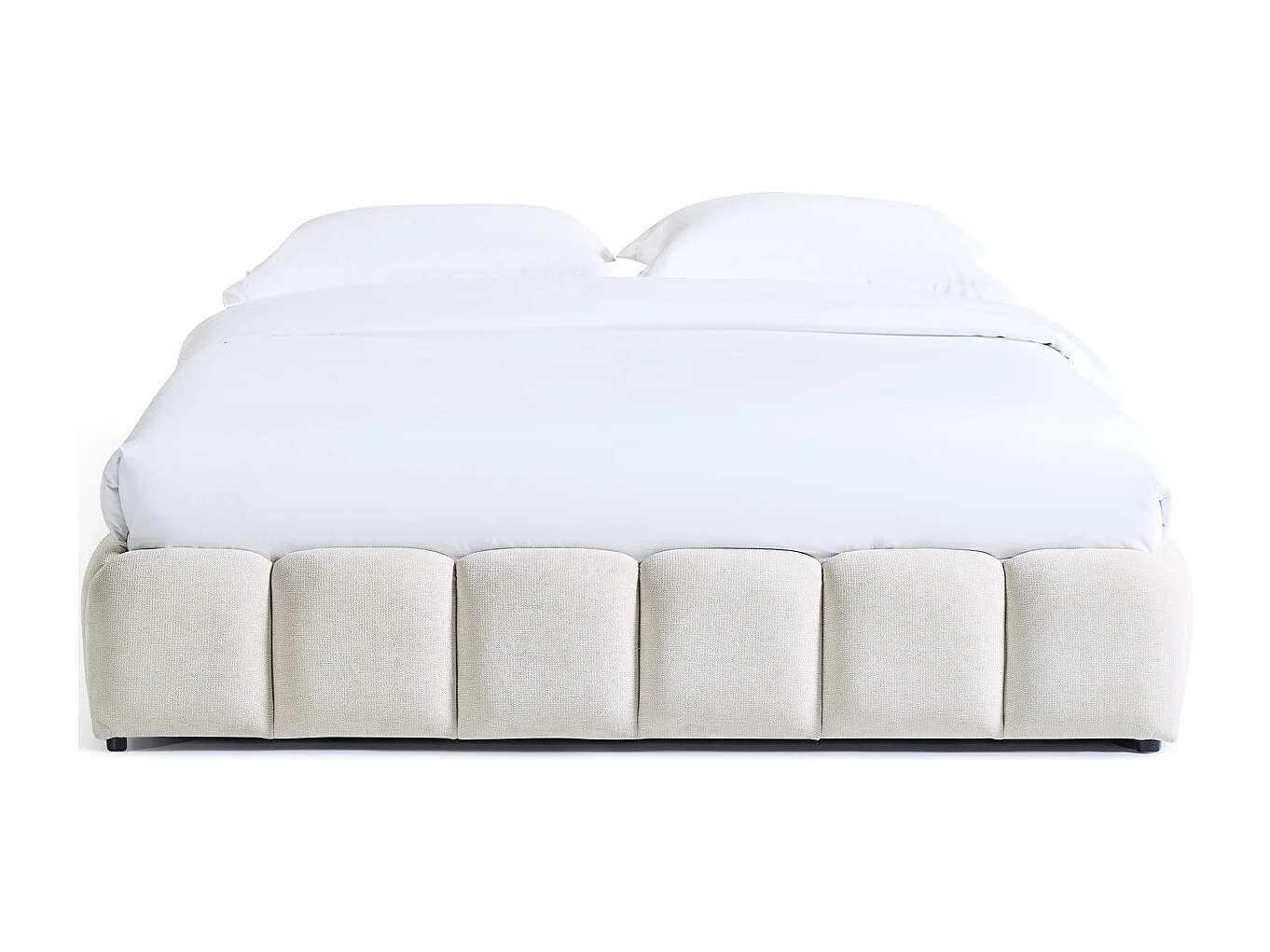 Lit coffre adulte 140x190 cm en tissu chenille beige - Nilsa