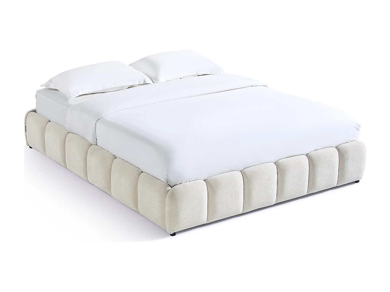 Lit coffre adulte 140x190 cm en tissu chenille beige - Nilsa