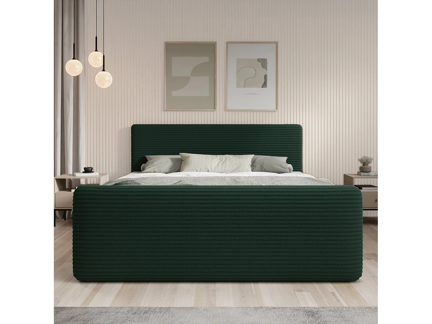 Lit coffre + matelas Napoli 180cm velours côtelé Vert