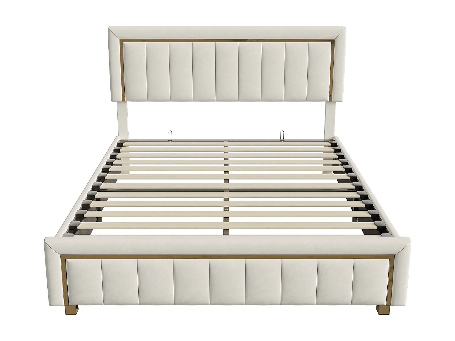 Lit coffre 140x190 cm avec sommier à latte - lit 140x190 design français avec rangement - Velours - blanc cassé