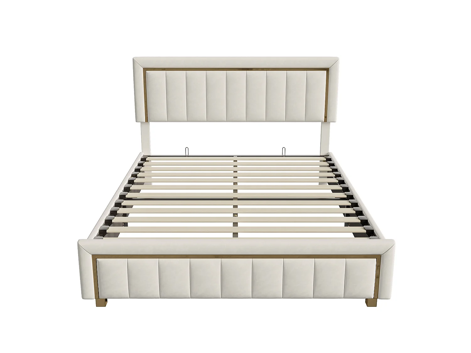 Opbergbed van 140x190 cm met lattenbodem - Frans designbed van 140x190 cm met opbergruimte - fluweel - gebroken wit