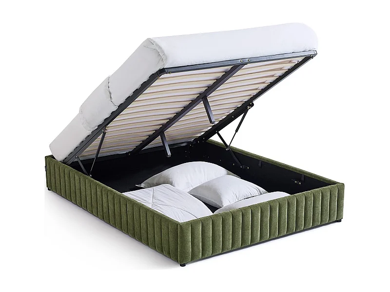 Lit coffre adulte 140x190 cm en tissu chenille vert kaki - Balto