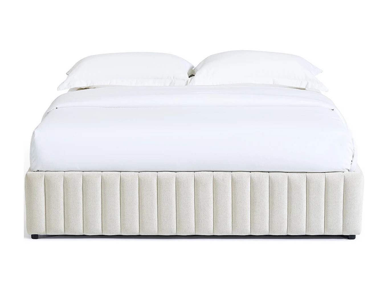 Lit coffre adulte 140x190 cm en tissu chenille beige - Balto