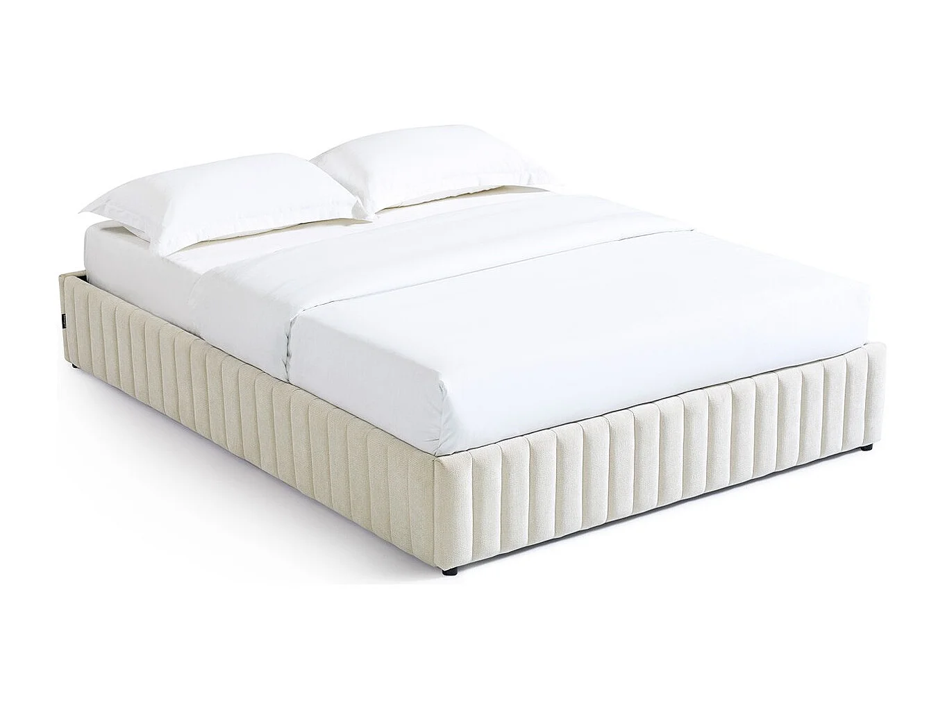 Lit coffre adulte 140x190 cm en tissu chenille beige - Balto