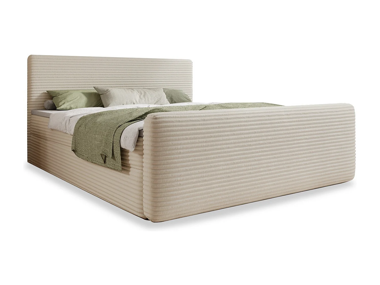 Lit coffre + matelas Napoli 180cm velours côtelé Beige