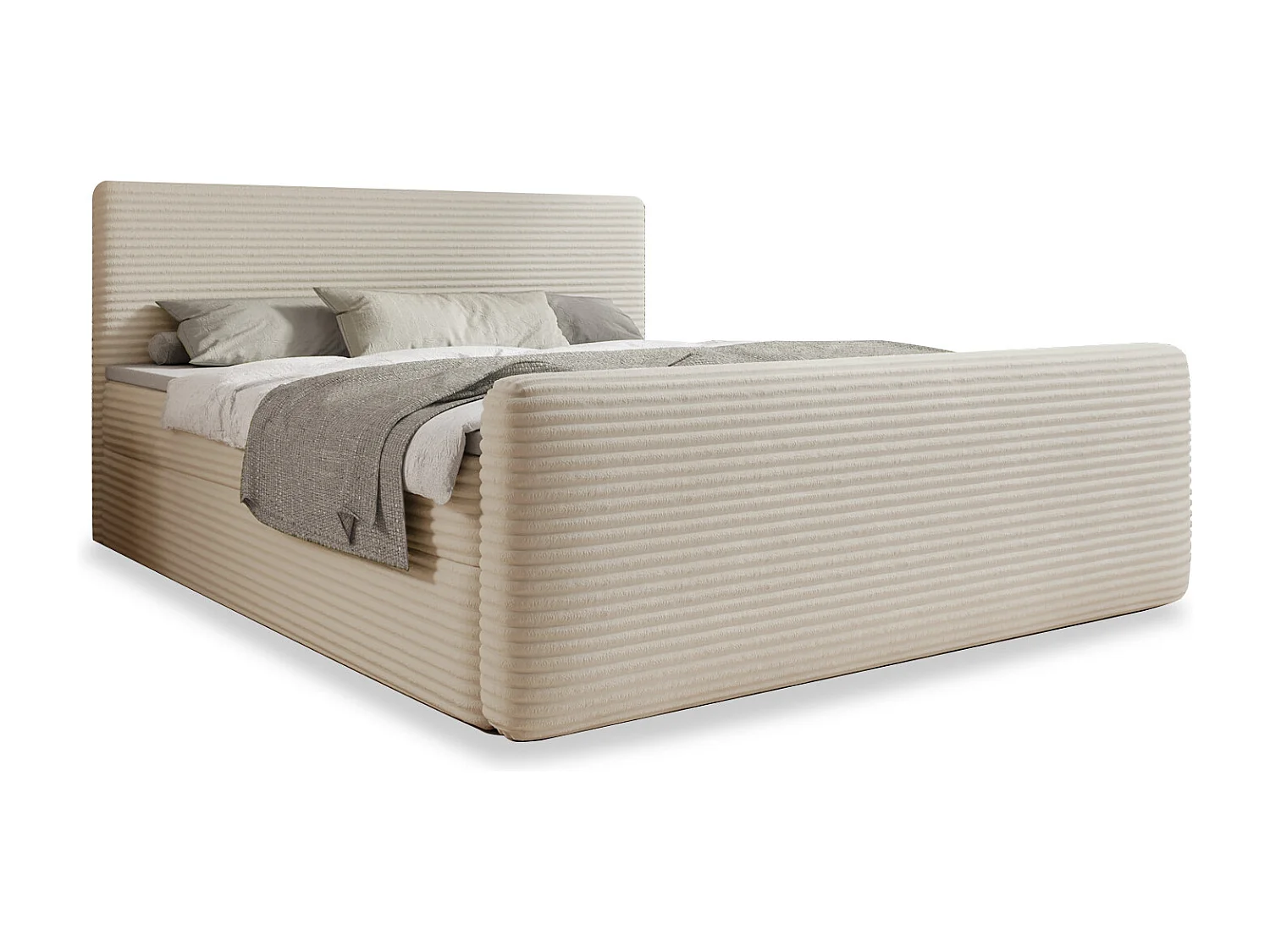 Lit coffre + matelas Napoli 180cm velours côtelé Beige