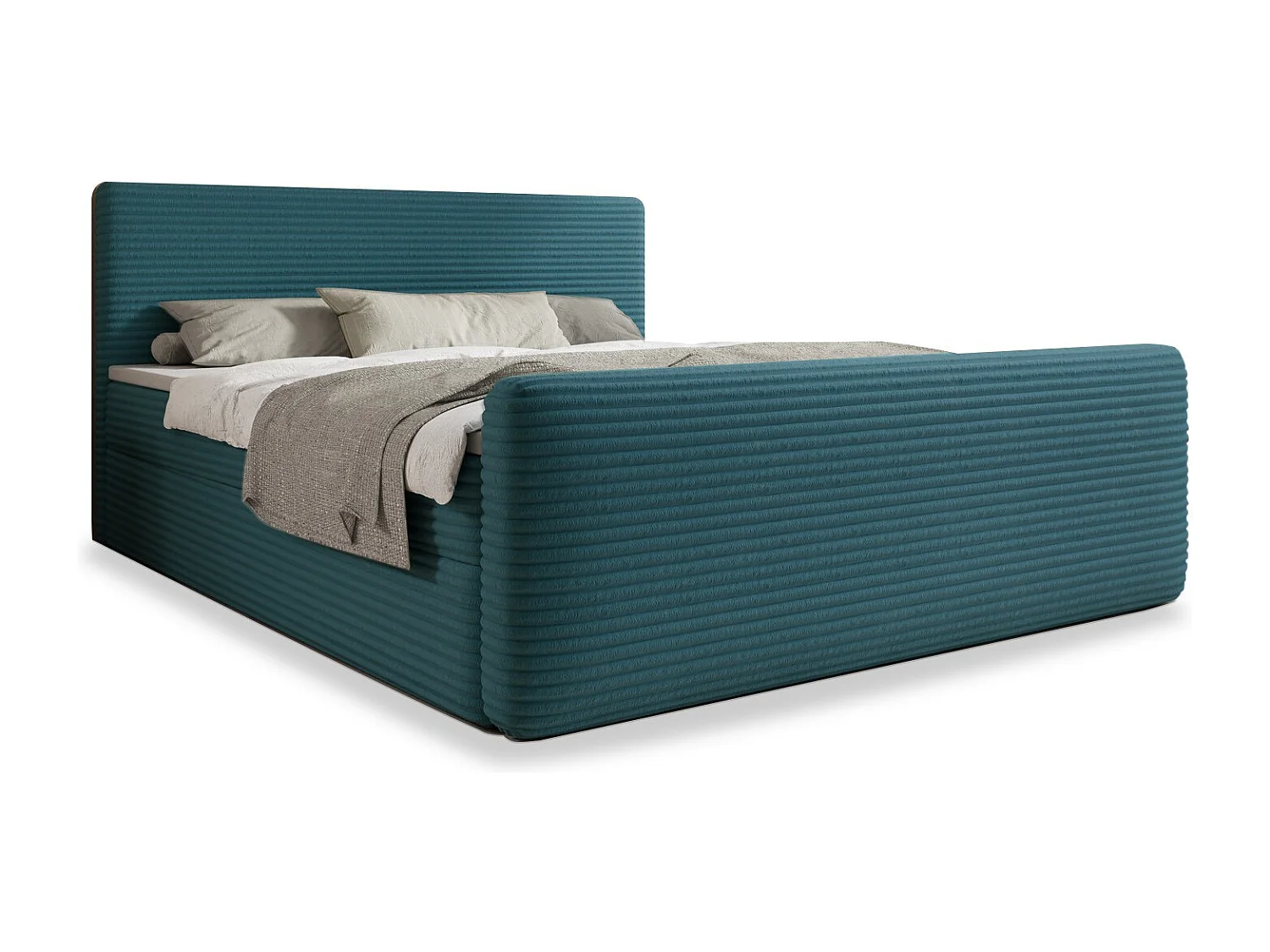 Lit coffre + matelas Napoli 140cm velours côtelé Bleu Canard