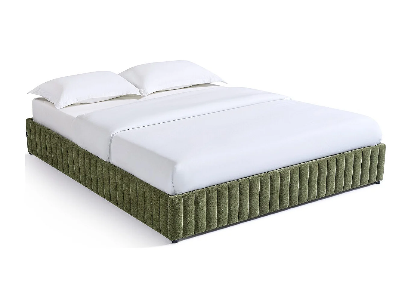 Lit coffre adulte 180x200 cm en tissu chenille vert kaki - Balto