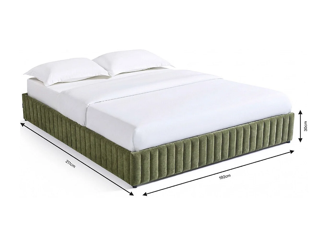 Lit coffre adulte 180x200 cm en tissu chenille vert kaki - Balto