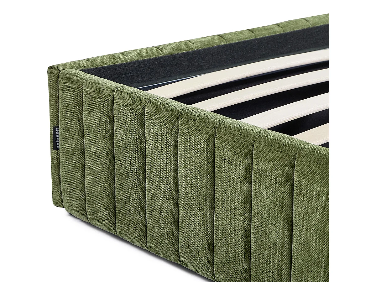 Lit coffre adulte 180x200 cm en tissu chenille vert kaki - Balto