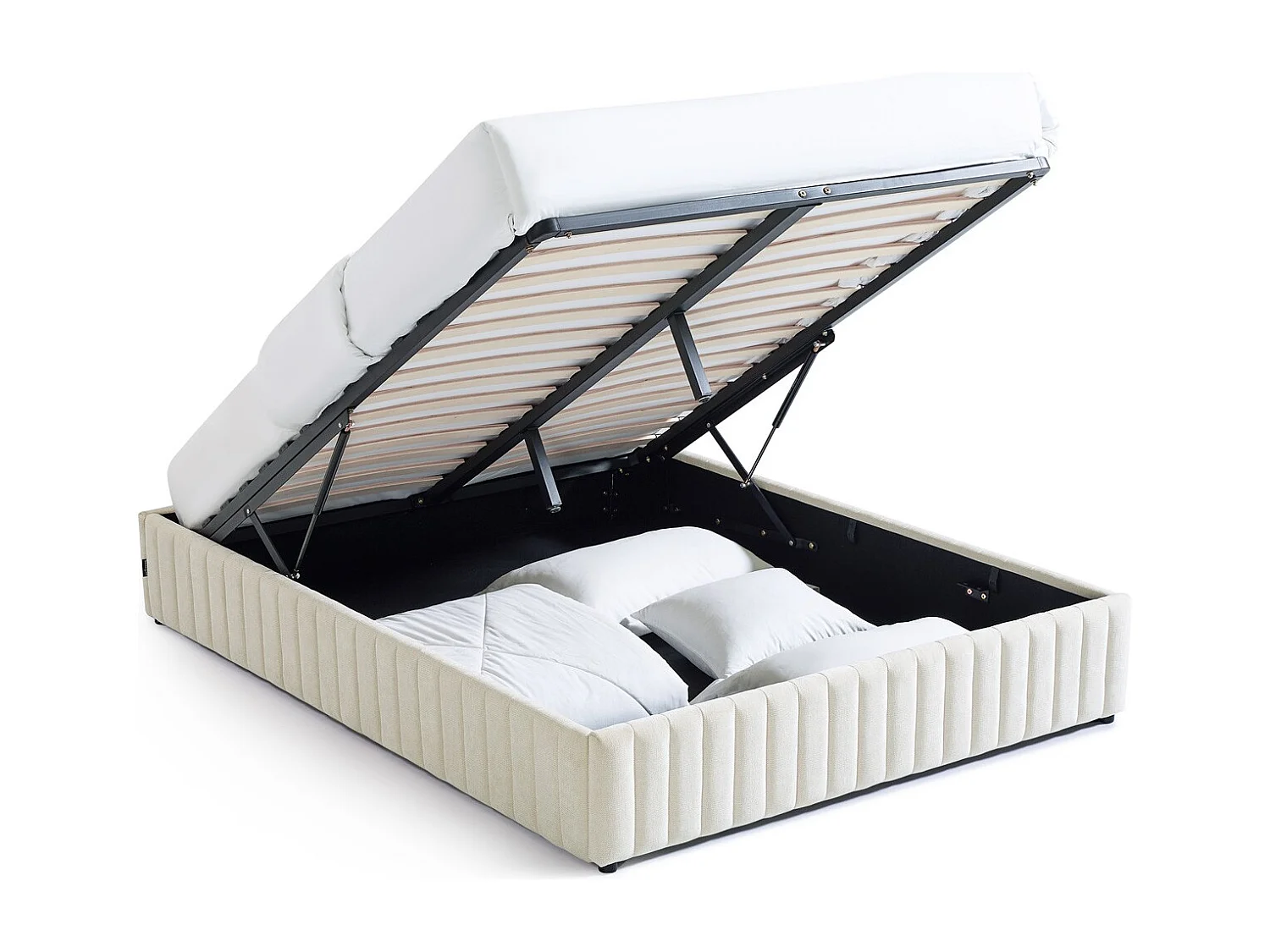 Lit coffre adulte 160x200 cm en tissu chenille beige - Balto