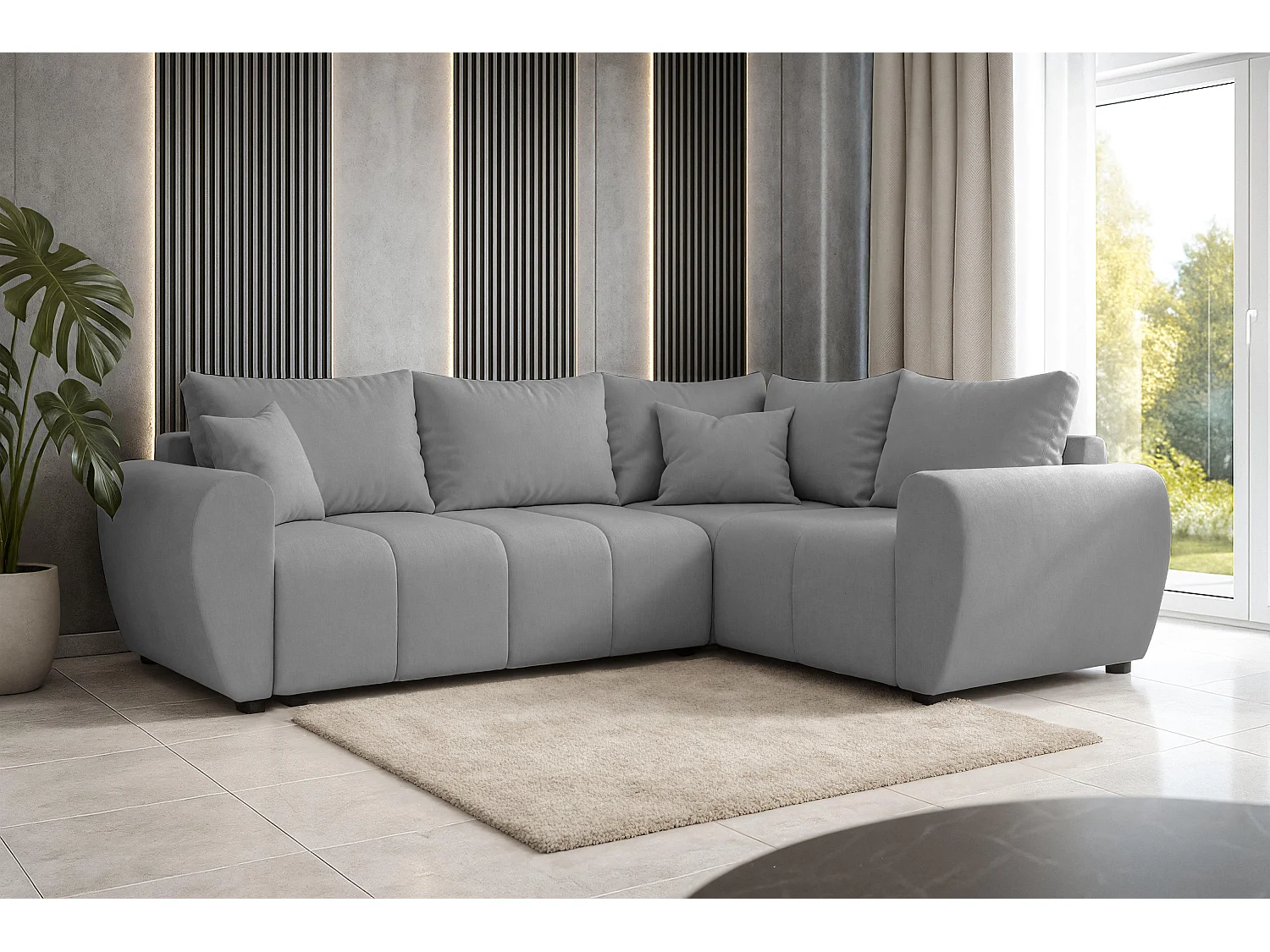 AX LIVING Canapé d’angle convertible Malatya L gris clair 235 cm confortable droite