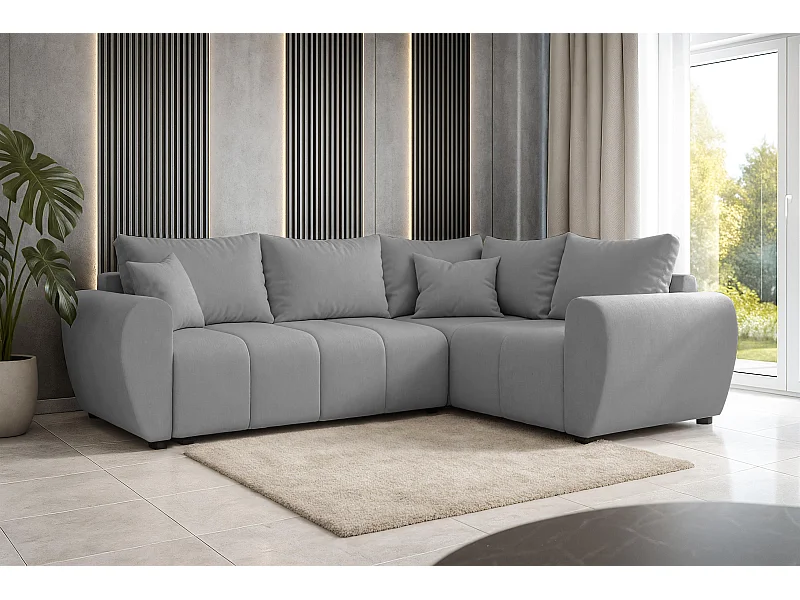 AX LIVING Canapé d’angle convertible Malatya L gris clair 235 cm confortable droite