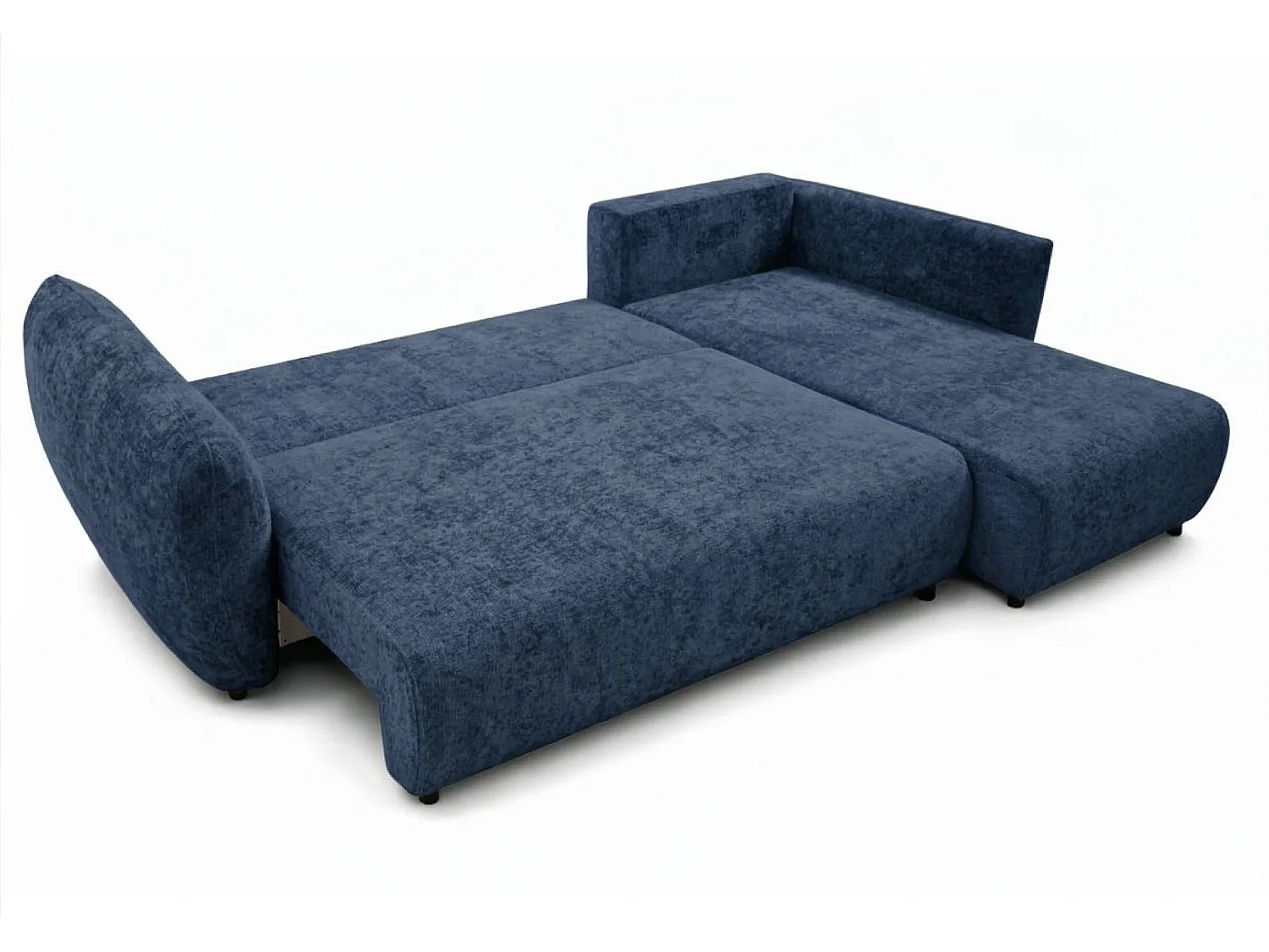 Canapé d’angle droit convertible élégant ZEPHIRA 258 × 170 cm en tissu FLOW 22 bleu foncé