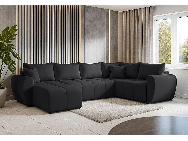 AX LIVING Canapé XXL en U Malatya noir 303 cm moderne convertible droite