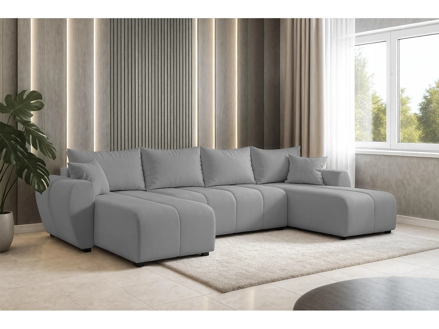 AX LIVING Canapé panoramique en U Malatya gris clair convertible 311 cm