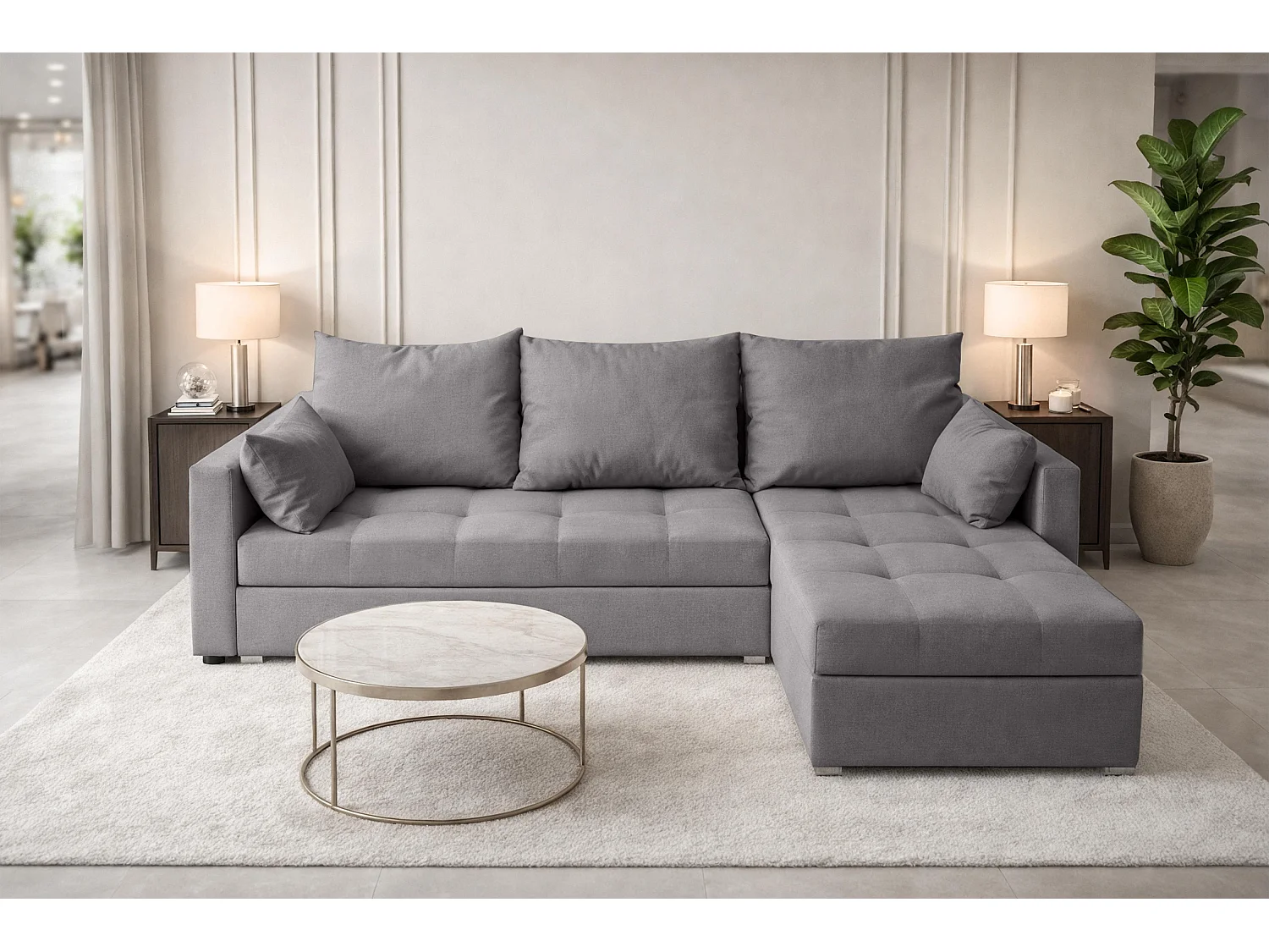 AX LIVING Canapé d’angle ELIF gris convertible avec coffre L moderne droite