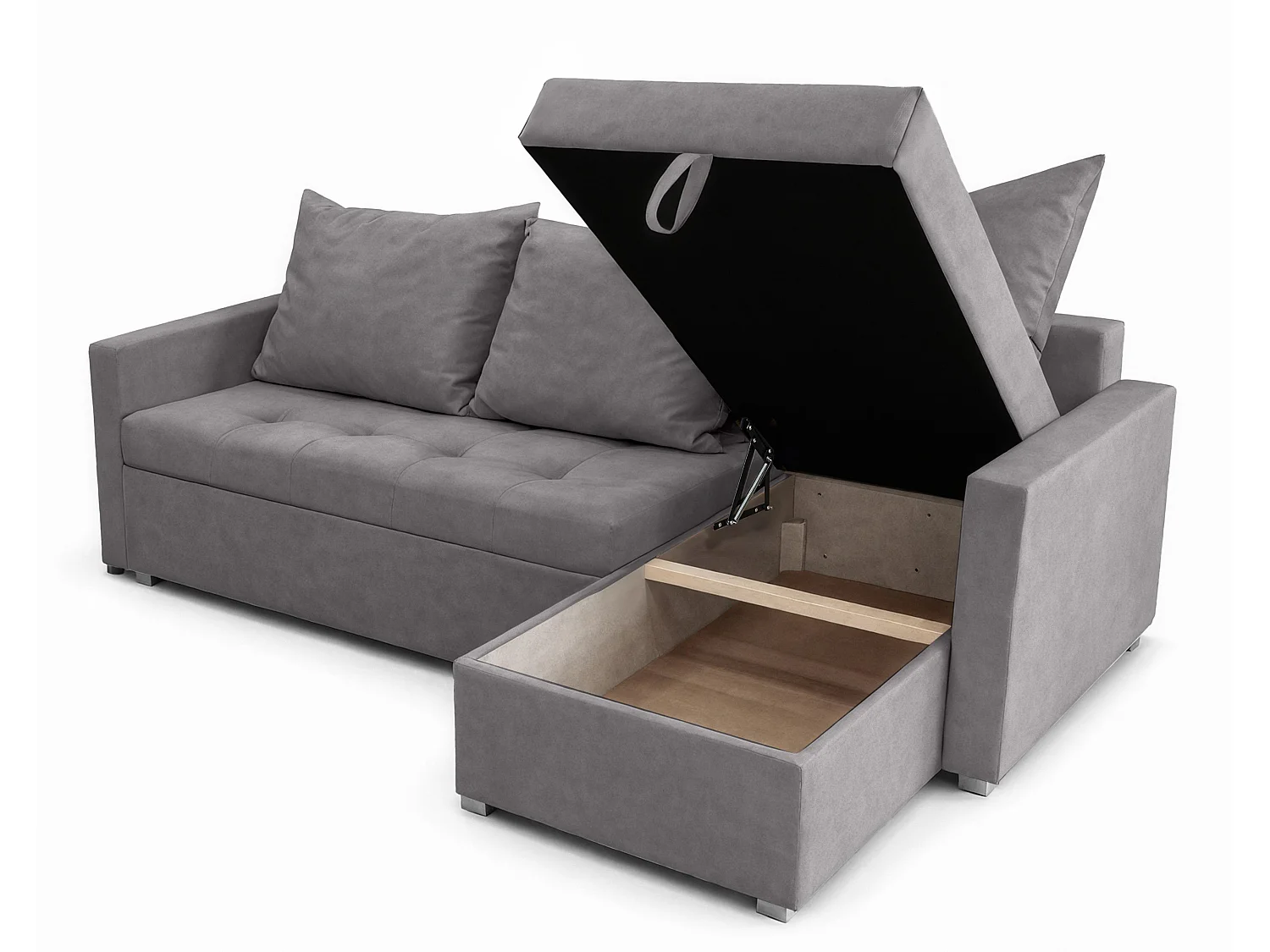 AX LIVING Canapé d’angle ELIF gris convertible avec coffre L moderne droite