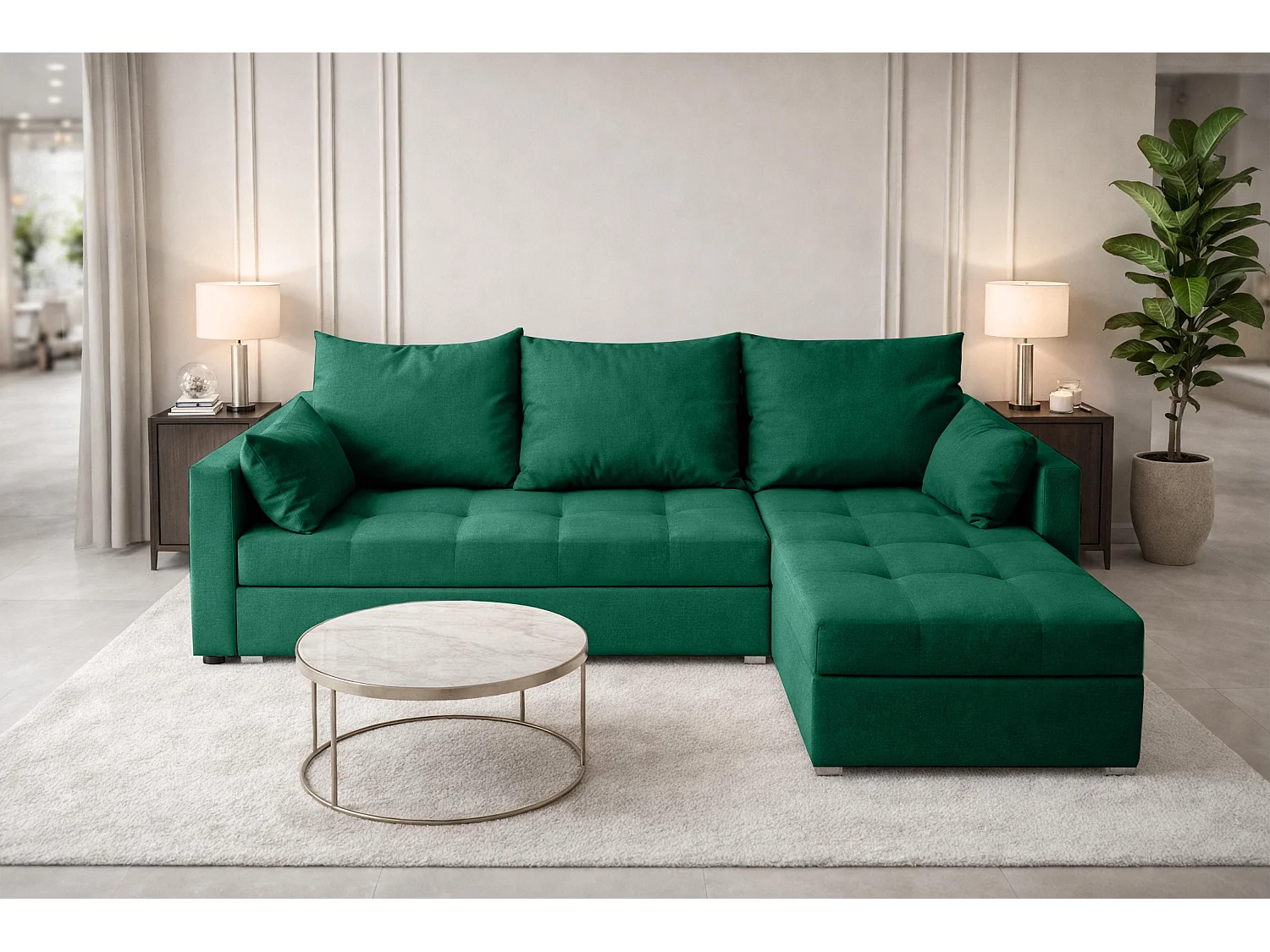 AX LIVING Canapé d’angle ELIF vert convertible avec coffre L moderne droite