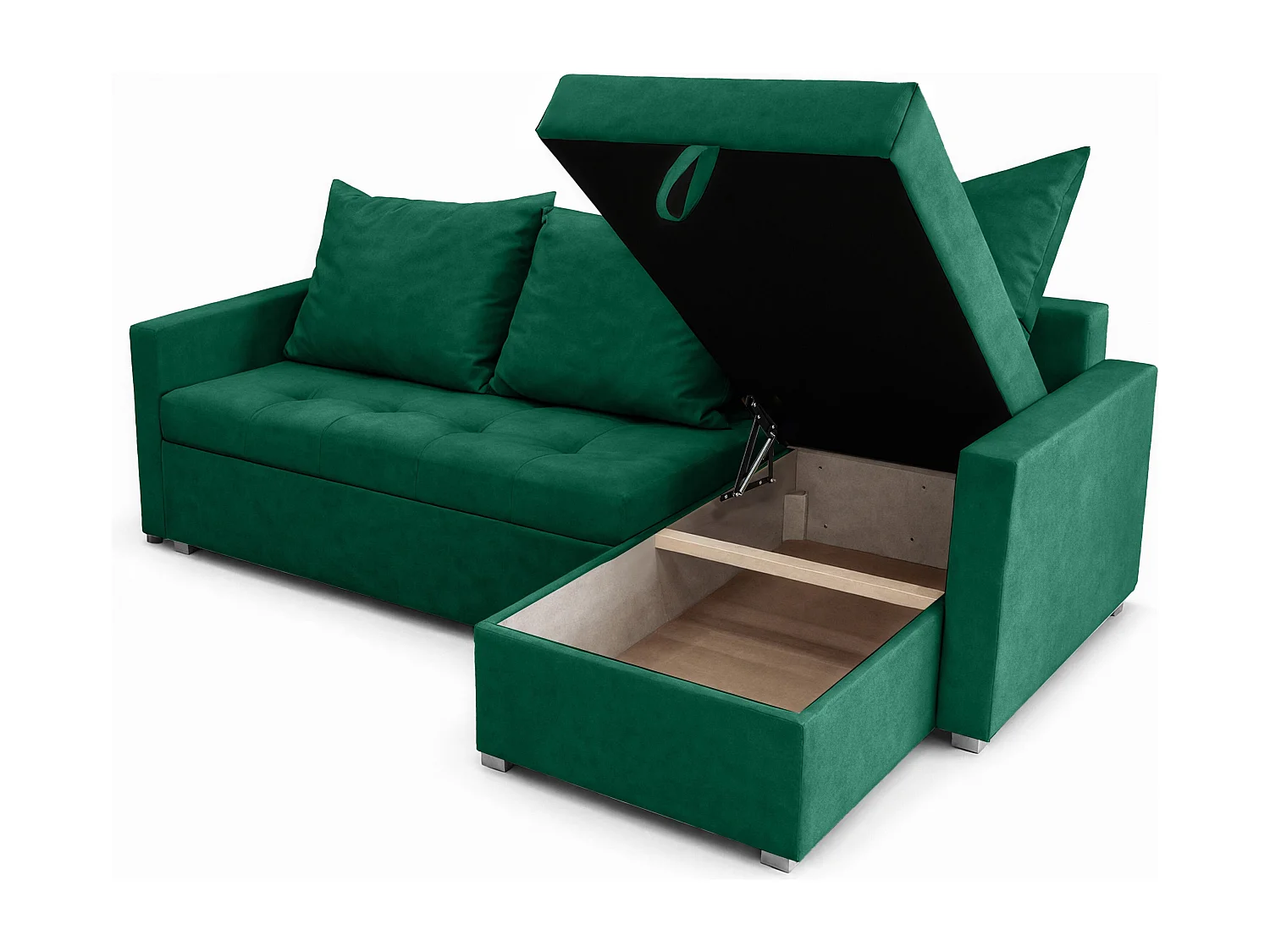 AX LIVING Canapé d’angle ELIF vert convertible avec coffre L moderne droite