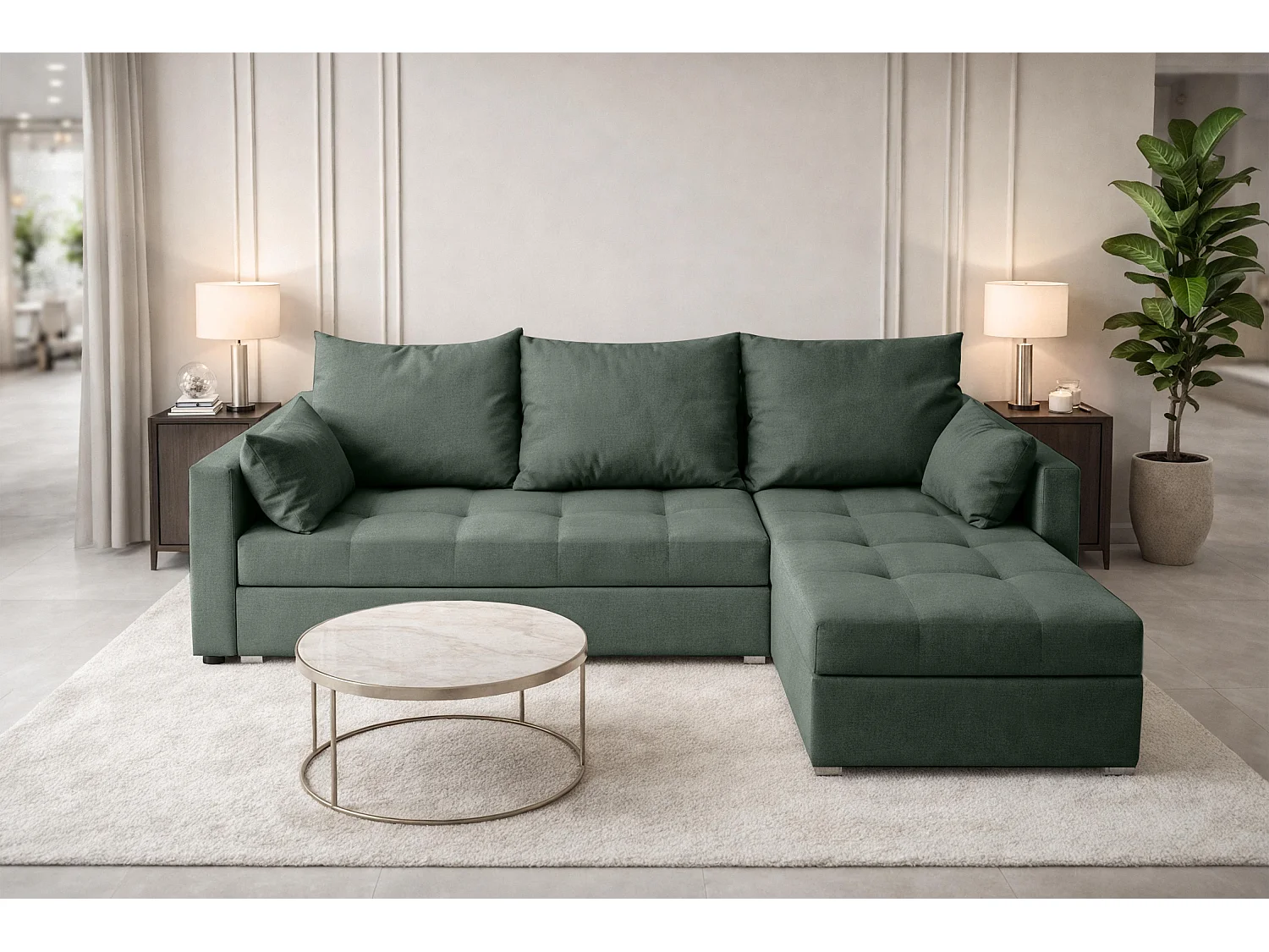 AX LIVING Canapé d’angle ELIF vert convertible avec coffre L moderne droite