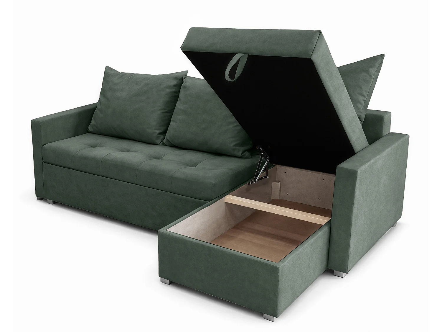 AX LIVING Canapé d’angle ELIF vert convertible avec coffre L moderne droite