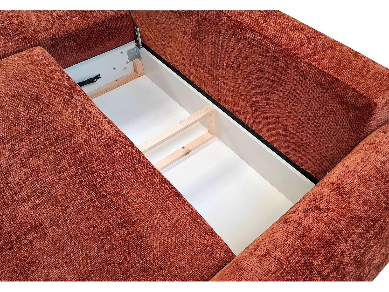 Canapé d’angle gauche convertible élégant ZEPHIRA 258 × 170 cm en tissu FLOW 9 orange