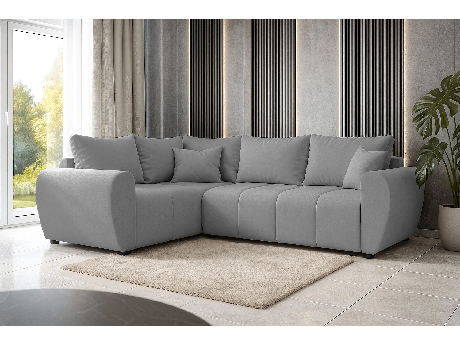 AX LIVING Canapé d’angle convertible Malatya L gris clair 235 cm confortable gauche