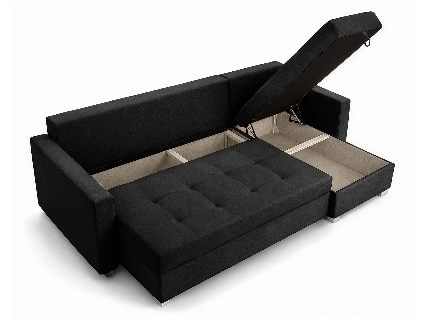 AX LIVING Canapé d’angle ELIF noir convertible avec coffre L moderne droite