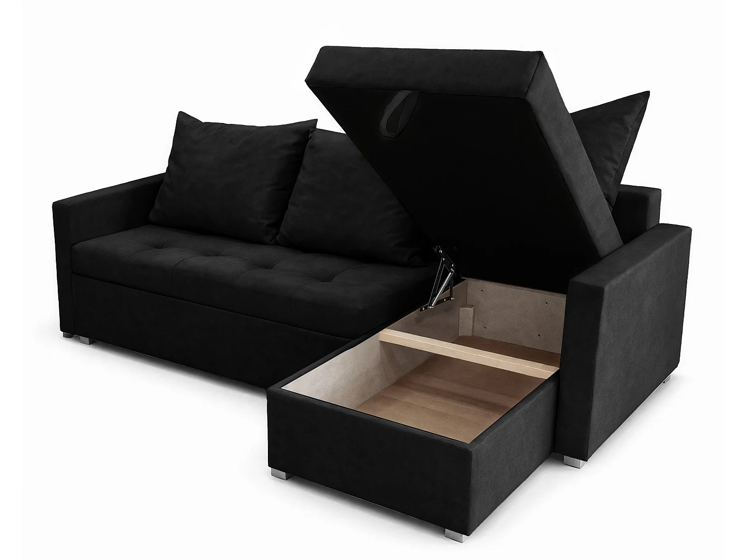 AX LIVING Canapé d’angle ELIF noir convertible avec coffre L moderne droite