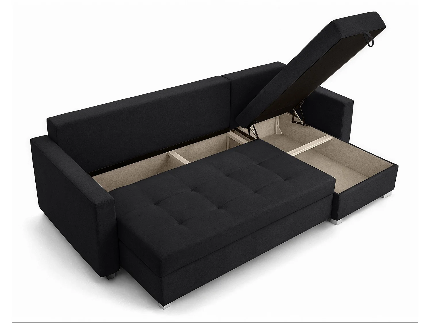 AX LIVING Canapé d’angle ELIF noir convertible avec coffre L moderne droite