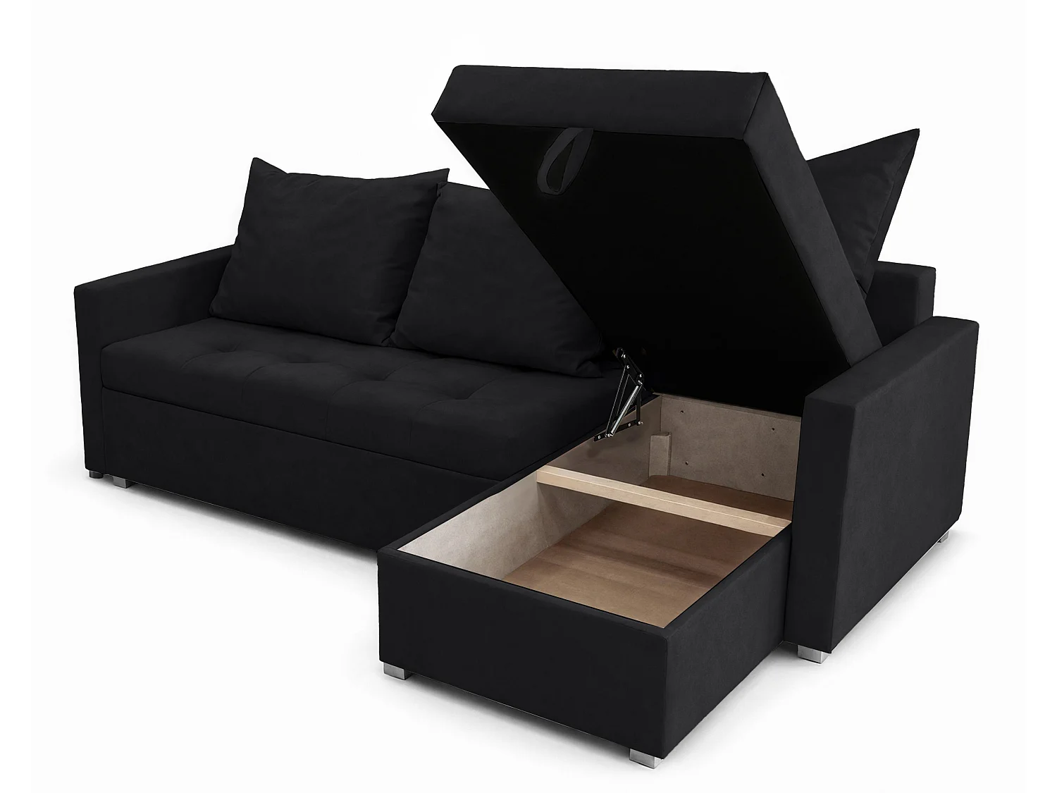 AX LIVING Canapé d’angle ELIF noir convertible avec coffre L moderne droite