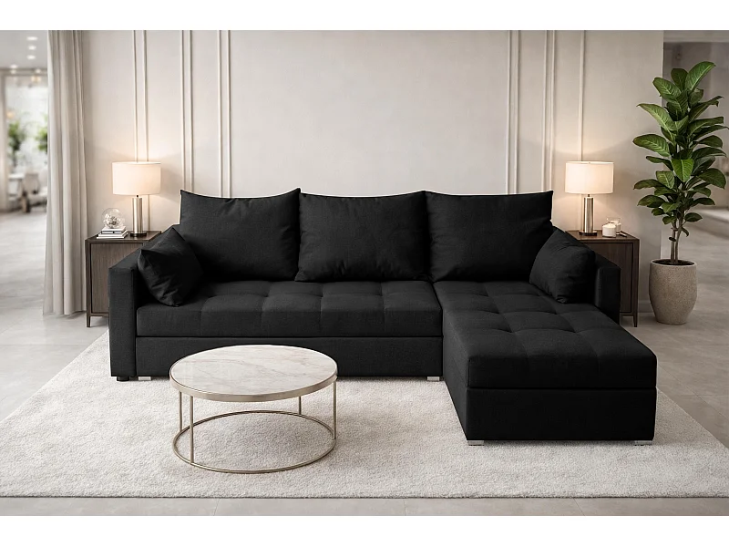 AX LIVING Canapé d’angle ELIF noir convertible avec coffre L moderne droite