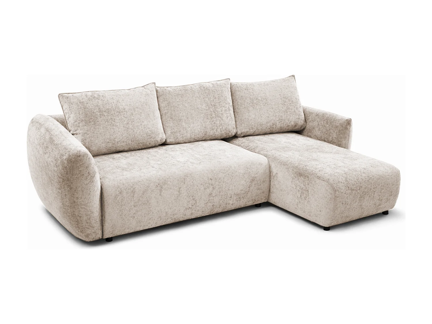 Canapé d’angle droit convertible élégant ZEPHIRA 258 × 170 cm en tissu FLOW 3 beige