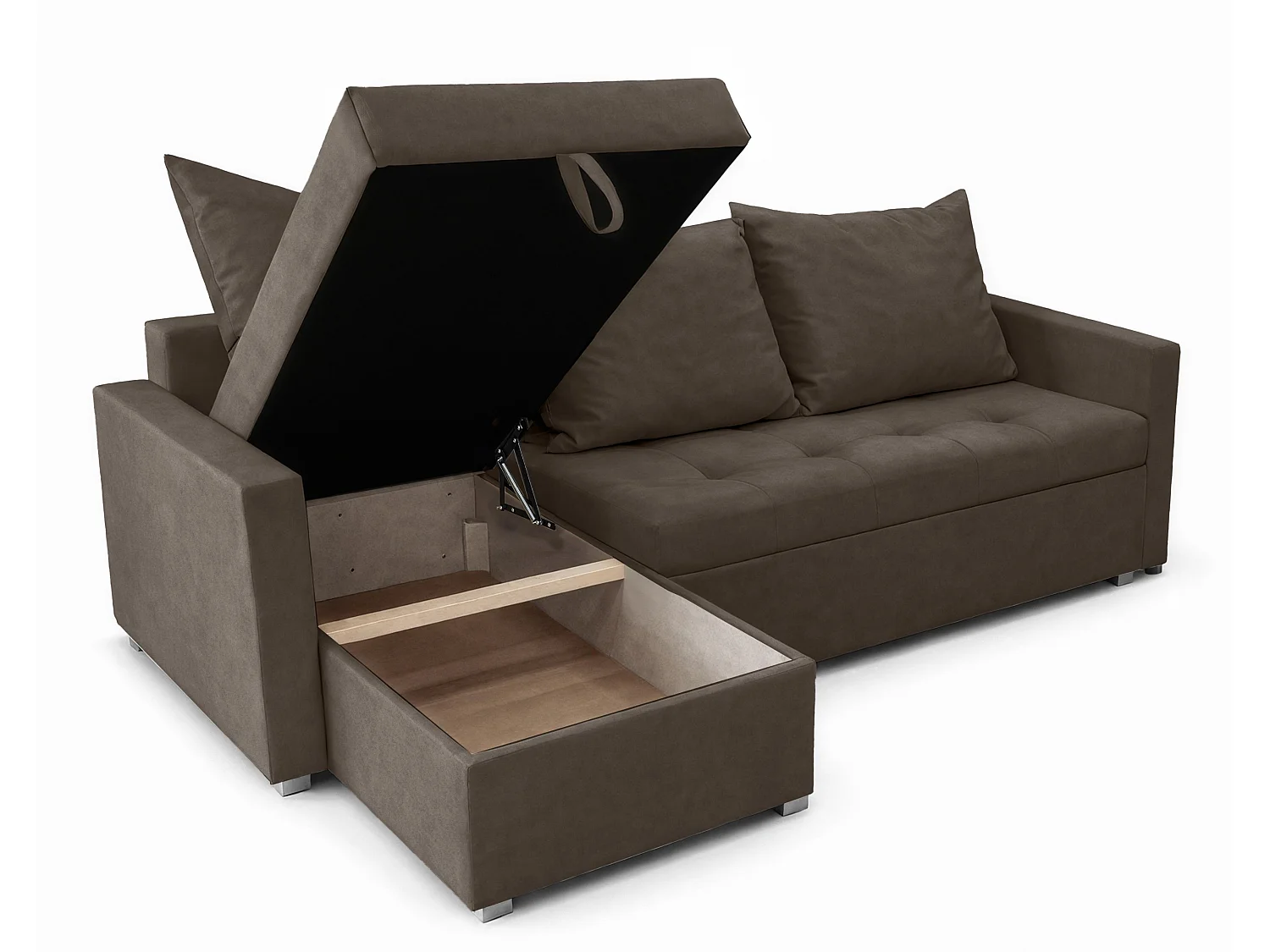 AX LIVING Canapé d’angle ELIF marron convertible avec coffre L moderne gauche