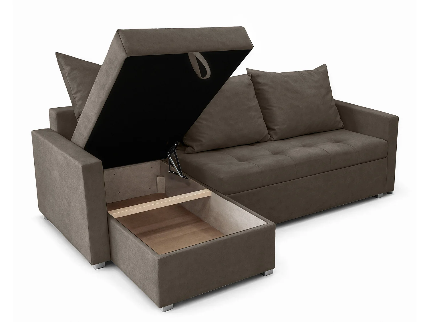 AX LIVING Canapé d’angle ELIF marron convertible avec coffre L moderne gauche