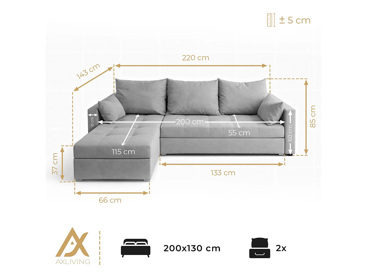AX LIVING Canapé d’angle ELIF marron convertible avec coffre L moderne gauche