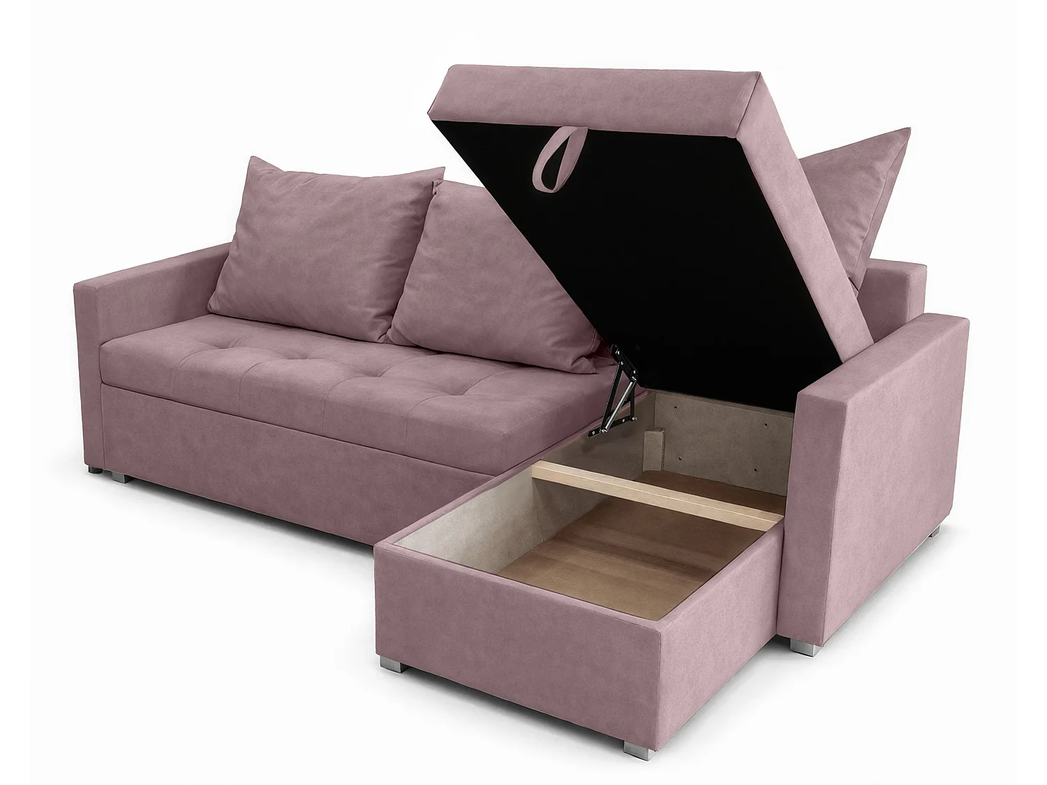 AX LIVING Canapé d’angle ELIF rose convertible avec coffre L moderne droite
