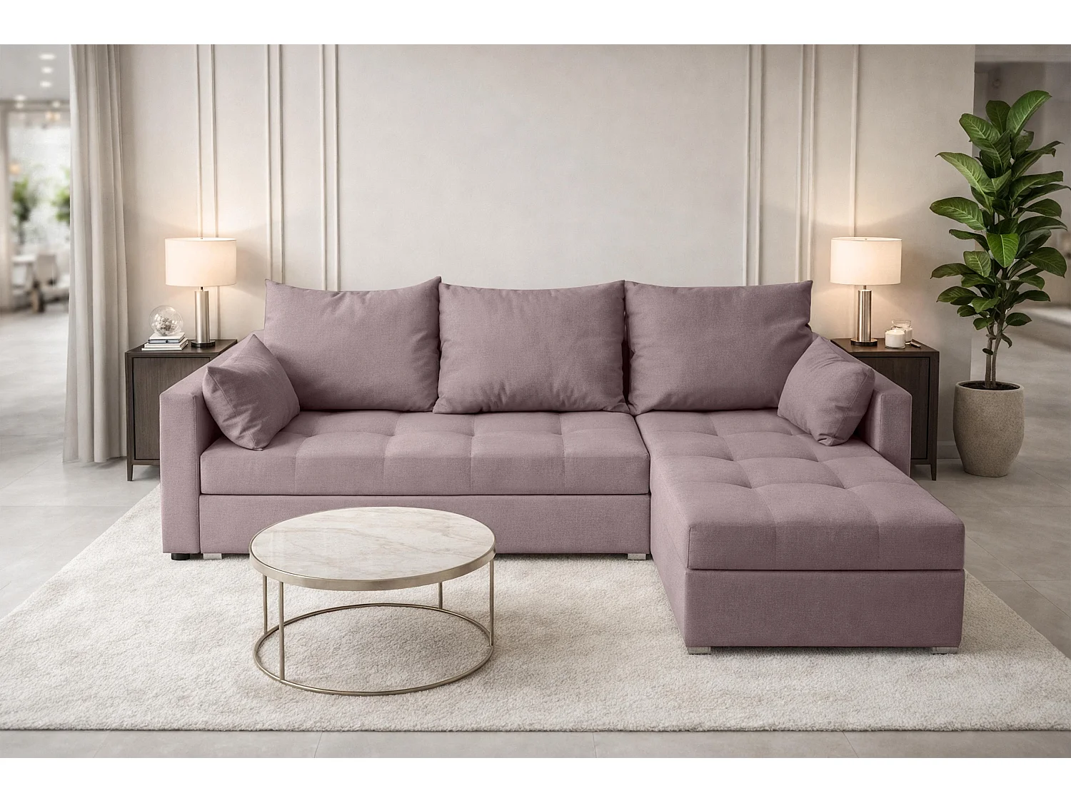 AX LIVING Canapé d’angle ELIF rose convertible avec coffre L moderne droite