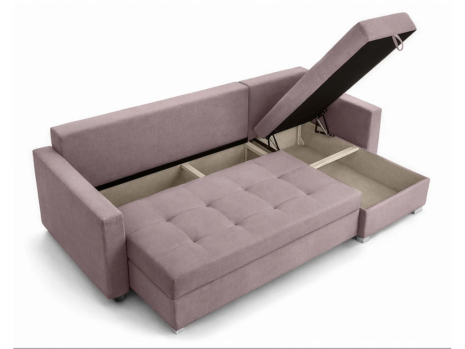 AX LIVING Canapé d’angle ELIF rose convertible avec coffre L moderne droite