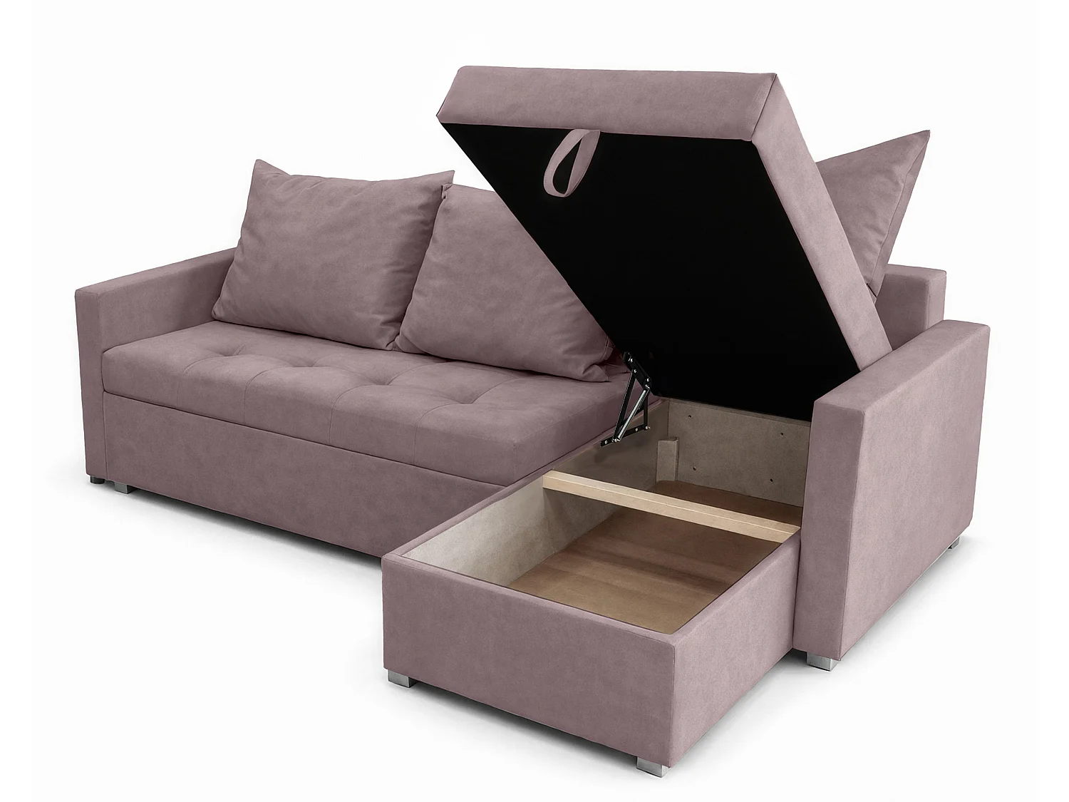 AX LIVING Canapé d’angle ELIF rose convertible avec coffre L moderne droite