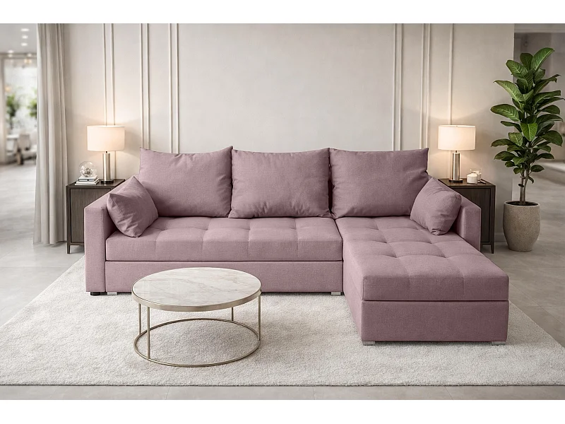 AX LIVING Canapé d’angle ELIF rose convertible avec coffre L moderne droite