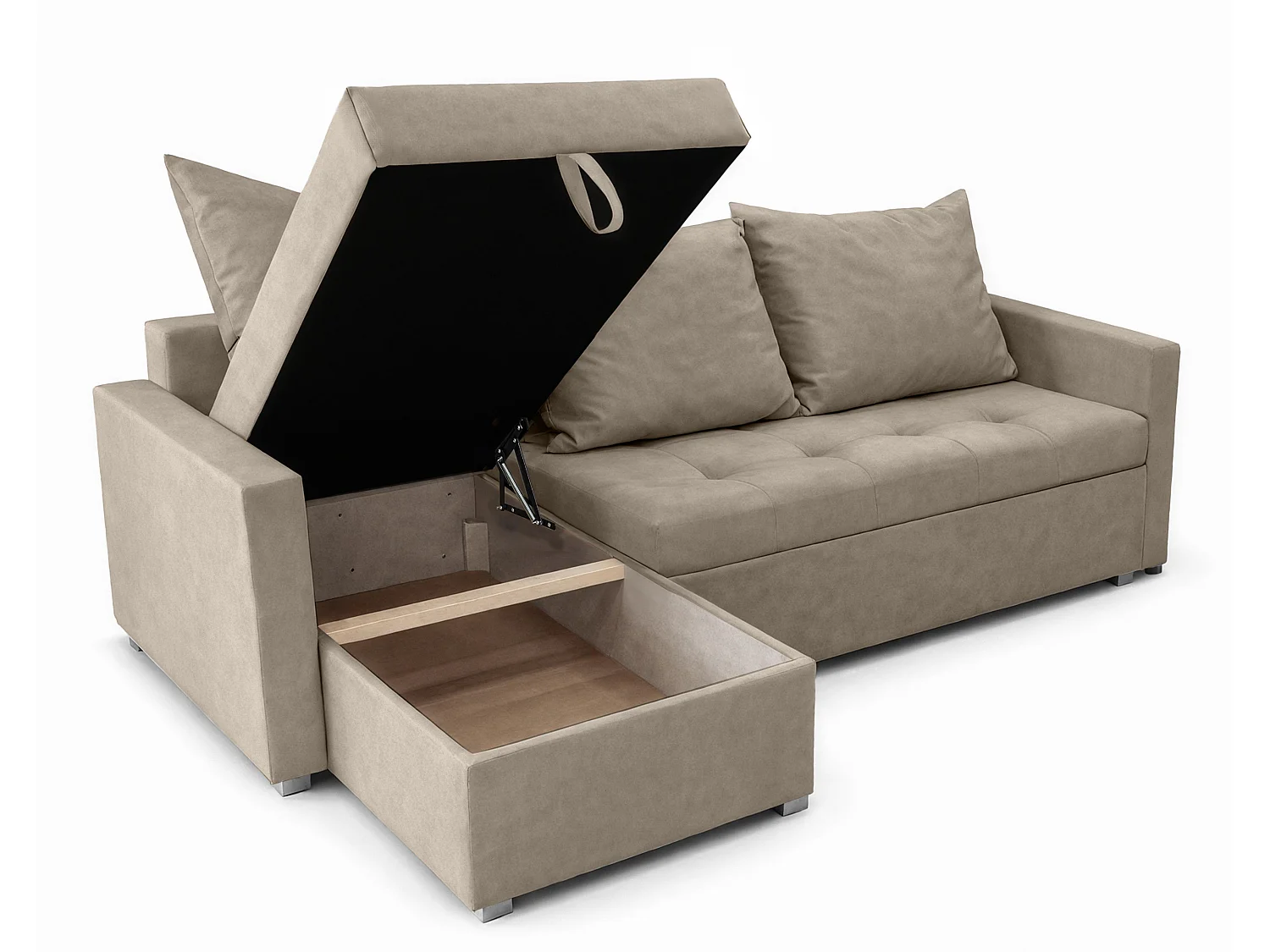 AX LIVING Canapé d’angle ELIF marron clair convertible avec coffre L moderne gauche