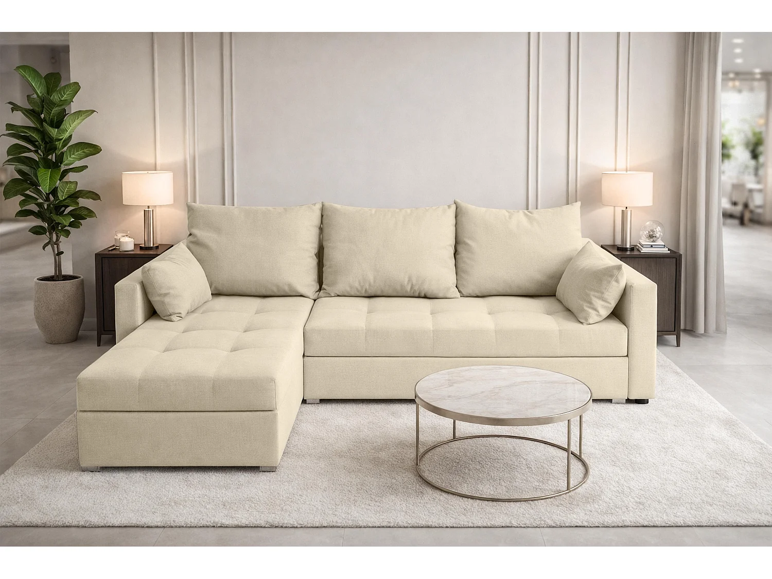 AX LIVING Canapé d’angle ELIF marron clair convertible avec coffre L moderne gauche