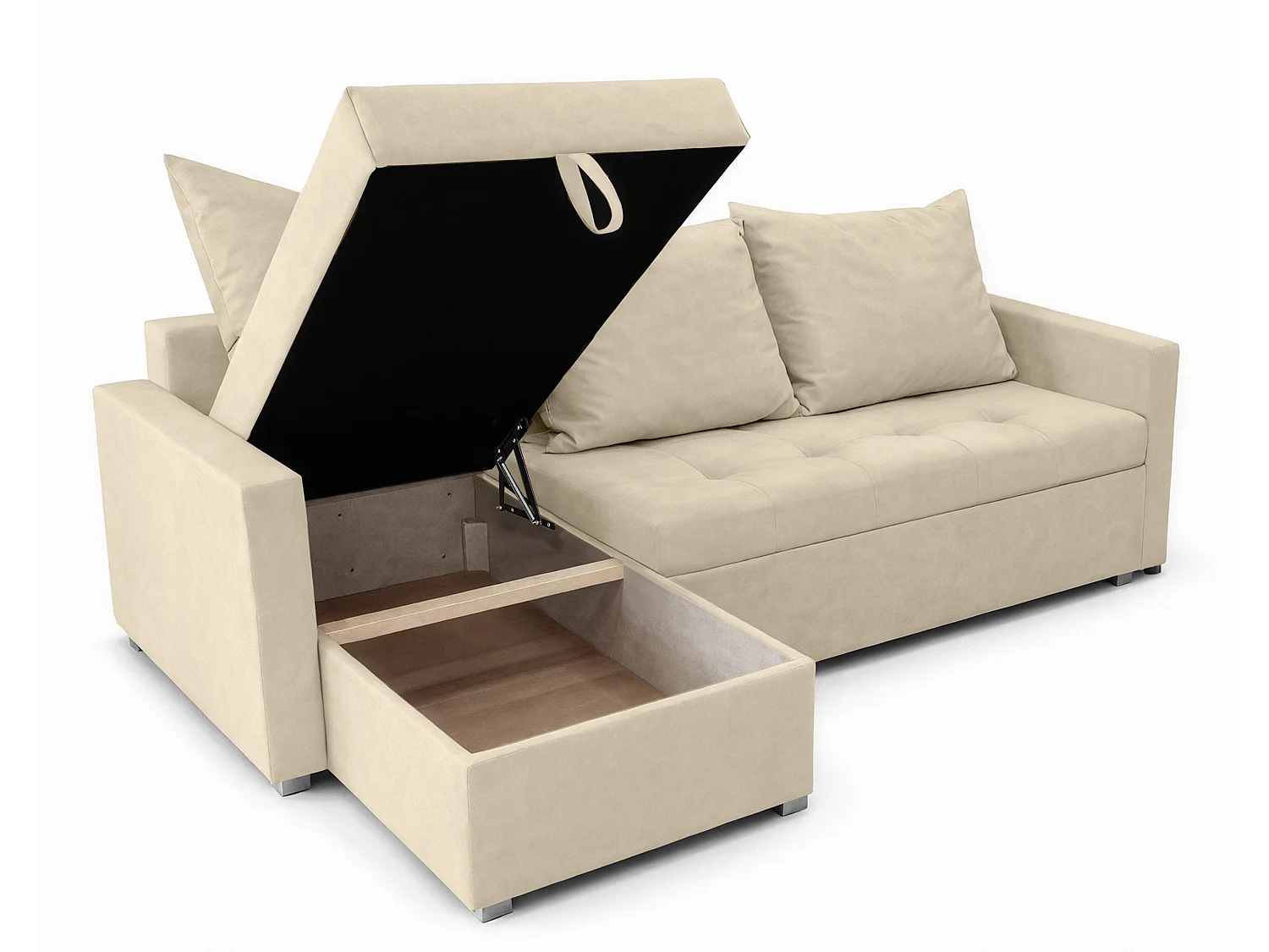 AX LIVING Canapé d’angle ELIF marron clair convertible avec coffre L moderne gauche