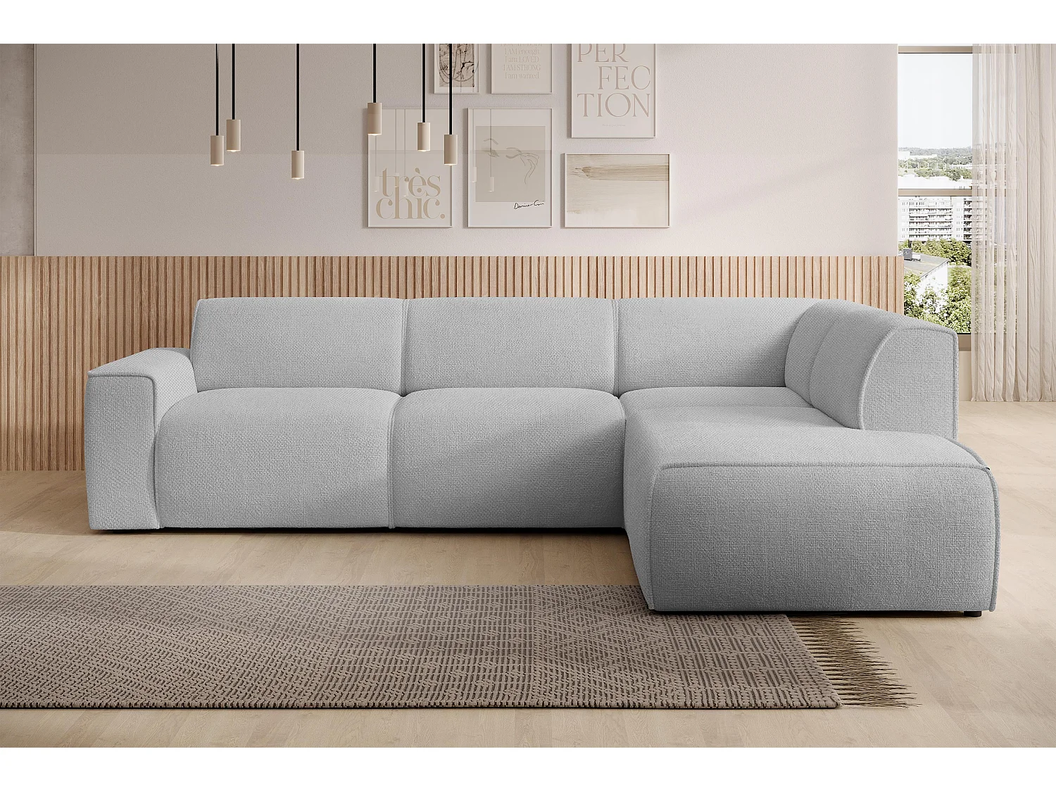 AX LIVING Canapé d’angle L Didim L gris clair 292 cm élégant confortable droite